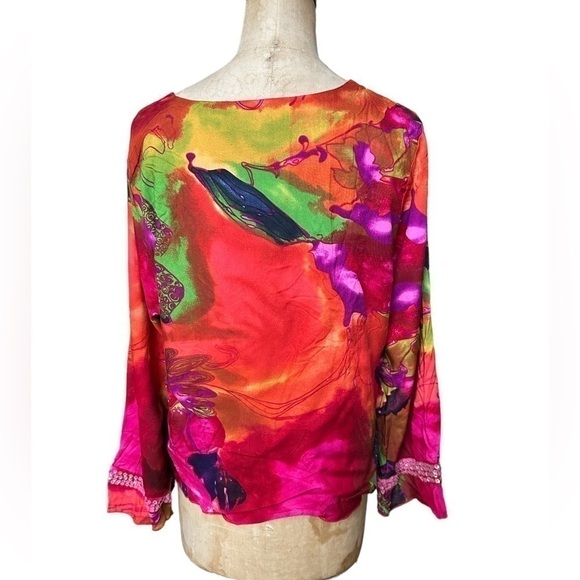 NWT Key lime pie rayon abstract floral colorful cardigan size L style 711385L - Picture 2 of 8